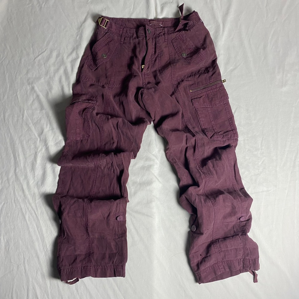 Guess Women Plum Purple Cargo Pants Lyocell Linen Blend Y2K Utility Size 28